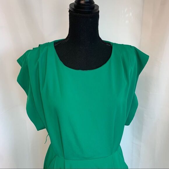 Eliza J Green Drape Sleeve Pleated Missy Sheath Waist Dress Size 4 - Picture 5 of 16